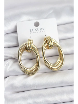 ® Pirinç Gold Renk Damla Model Vintage Kadın Küpe