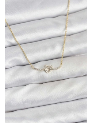 ® Pirinç Gold Renk Düğüm Kalp Model Kadın Kolye