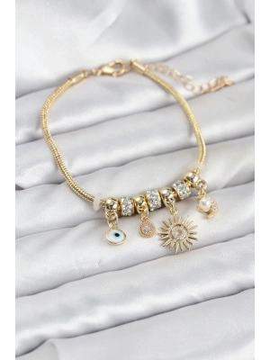 ® Pirinç Gold Renk Güneş Charmlı Kadın Bileklik