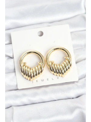 ® Pirinç Gold Renk Halka Sarmal Model Vintage Kadın Küpe