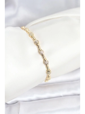 ® Pirinç Gold Renk VIP Seri Punta Model Zirkon Taşlı Kadın Bileklik