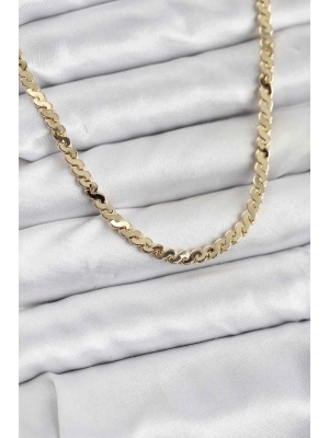 ® Pirinç Gold Renk Yassı Zincir Kadın Kolye