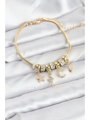 ® Pirinç Gold Renk Yılan Charmlı Kadın Bileklik
