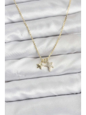 ® Pirinç Gold Renk Yıldız Minimal Kadın Kolye