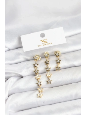 ® Pirinç Gold Renk Yıldız Model YSX Trio Küpe Seti