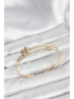 ® Pirinç Gold Renk Yonca Model Kadın Bileklik