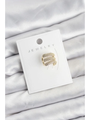 ® Pirinç Gold Renk Zirkon Taşlı Earcuff Kıkırdak Küpe