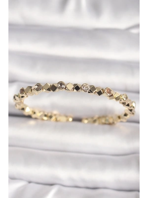 ® Pirinç Gold Renk Zirkon Taşlı Küp Dorika Model Kadın Bileklik