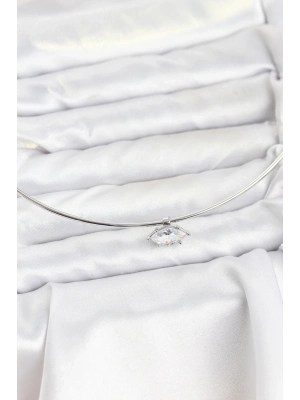 ® Pirinç Gümüş Renk Choker Model Zirkon Taşlı Kadın Kolye
