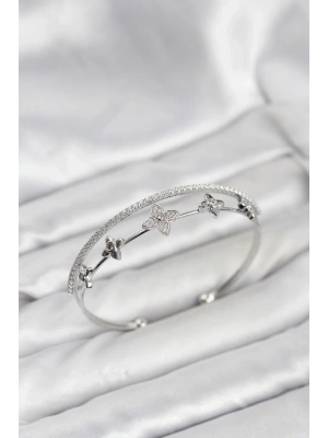 ® Pirinç Gümüş Renk Çiçek Model Kadın Bileklik