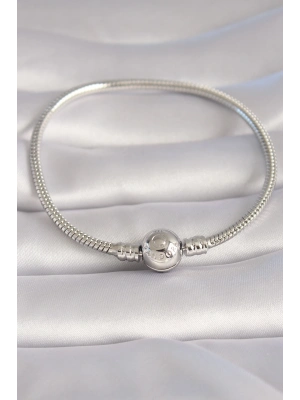 ® Pirinç Gümüş Renk İşleme Detay Charm Model Kadın Bileklik