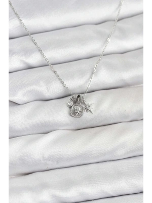 ® Pirinç Gümüş Renk Minimal Charmlı Kadın Kolye