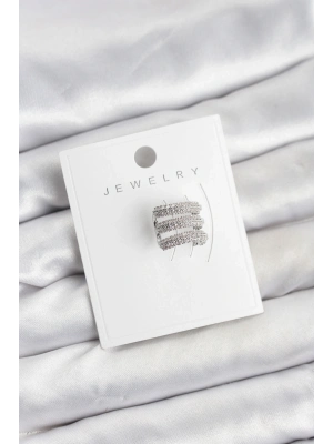 ® Pirinç Gümüş Renk Zirkon Taşlı Earcuff Kıkırdak Küpe
