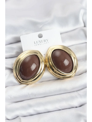 ® Pirinç Kahverengi Badem Model Vintage Gold Kadın Küpe