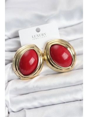® Pirinç Kırmızı Badem Model Vintage Gold Kadın Küpe