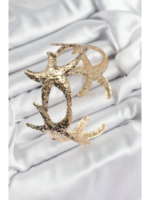 ® Pirinç Sıralı Deniz Yıldızı Model Gold Renk Kadın Pazu Bileklik