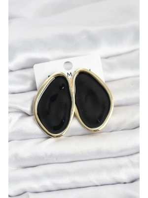 ® Pirinç Siyah Mineli Damla Model Vintage Plaka Kadın Küpe