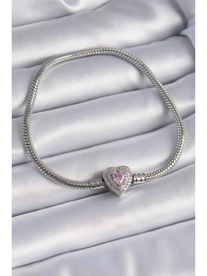 ® Pirinç Zirkon Taşlı Kalp Figür Charm Model Kadın Bileklik