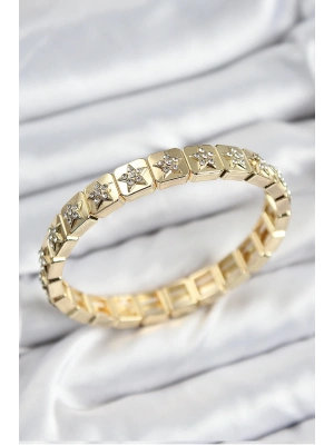 ® Pirinç Zirkon Taşlı Yıldız Model Gold Renk Lastikli Kadın Bileklik