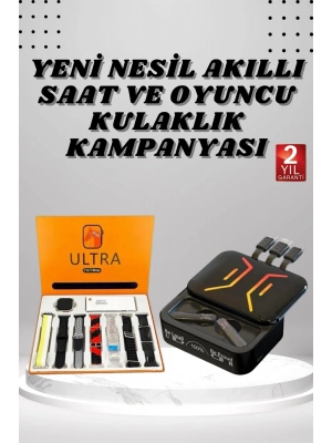 ® Powerbank Kulaklık ve 7 Kordonlu Akıllı Saat Çoklu Şarj Girişi Bluetooth Bağlantılı