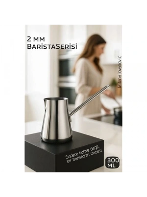 ® Premium 304 Paslanmaz Çelik Cezve - 300 ml Profesyonel Barista Serisi, Isıya Dayanıklı Sap