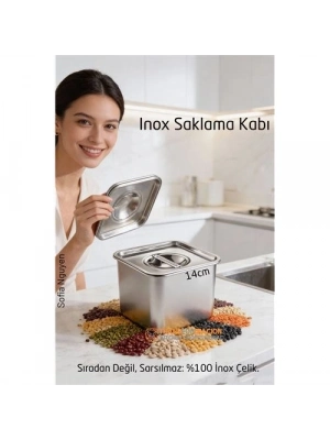 ® Premium Inox Saklama Kabı - Hava Sızdırmaz Mutfak Düzenleyici 14x11 cm 304 Paslanmaz Çelik