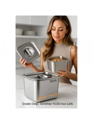 ® Premium Inox Saklama Kabı - Hava Sızdırmaz Mutfak Düzenleyici 16x12 cm 304 Paslanmaz Çelik