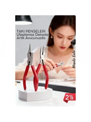 ® Profesyonel 2li Takı Pense Seti 12 cm Takı Yapımı İçin Mini Pense Seti