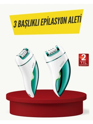 ® Profesyonel 3 in 1 Epilasyon Cihazı LED Aydınlatmalı Suya Dayanıklı Şarjlı VGR Epilatör