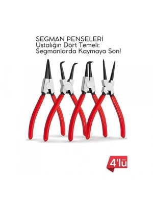 ® Profesyonel 4lü Segman Pensesi Seti | 18 cm | İç Dış Eğri Düz Uçlu Yaylı Pense Takımı