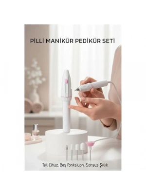® Profesyonel 5 Başlıklı Pilli Manikür Pedikür Seti - Güçlü Motorlu Tırnak Törpü ve Parlatıcı Bakım Kiti