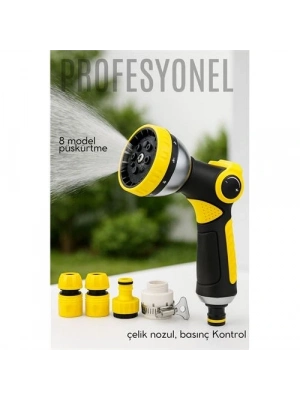 ® Profesyonel 8 Modelli Metal Basınçlı Sulama Tabancası Seti | Ayarlanabilir Jet | Hortum Konnektörlü