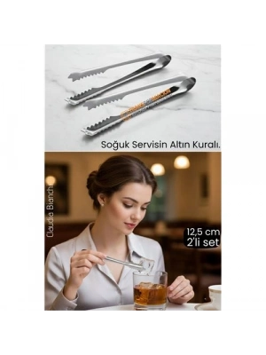 ® Profesyonel Bar Serisi 2li Paslanmaz Çelik Buz Maşası Seti | Kokteyl & Sunum İçin Kaydırmaz Kavrama