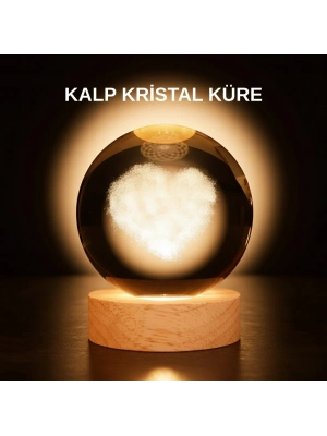 ® Romantik Kalpli Kristal Cam Küre USB’li Işıklı Dekoratif Obje