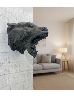 ® Siyah Ayı Figürü Duvar Dekoru Asılabilir Hediyelik Heykel 25x19 cm