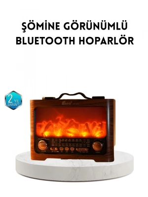 ® Şömine Efektli Solar Hoparlör Bluetooth 5.3 Radyo AUX USB TF Destekli