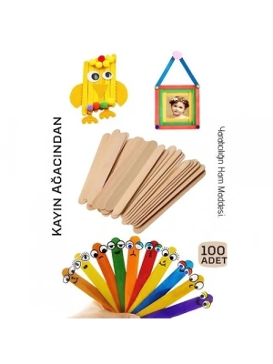 ® Steril Ahşap Boyanabilir Oyun Çubukları 100 Adet  Pürüzsüz Dokulu  Dayanıklı 14 cm