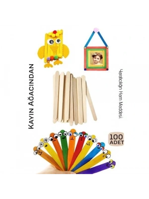 ® Steril Ahşap Boyanabilir Oyun Çubukları 100 Adet  Pürüzsüz Dokulu  Dayanıklı 9 cm