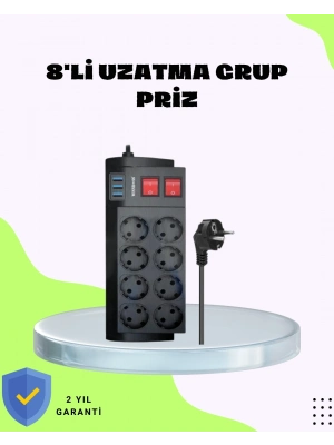 ® Termal Korumalı 8 Prizli 3 USB’li Uzatma Kablosu
