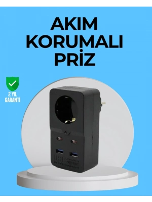 ® Termal Korumalı Priz Otomatik Çocuk Kilidi 4 USB Type C