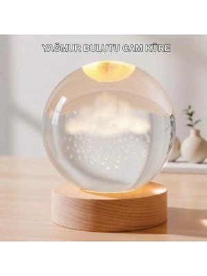 ® USB Bağlantılı 3D Kristal Yağmur Bulutu Lamba Ahşap Tabanlı Dekoratif Aydınlatma