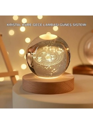 ® USB Bağlantılı Işıklı Kristal Küre Modern Ahşap Tabanlı Dekor