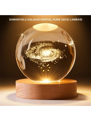 ® USB Bağlantılı Samanyolu Galaksi Küre Ahşap Standlı 3D Işıklı Dekor Lambası