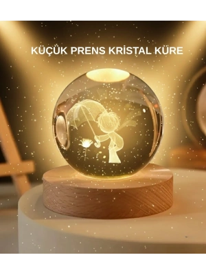 ® USB LED 3D Küçük Prens Kristal Küre Ahşap Standlı Gece Lambası
