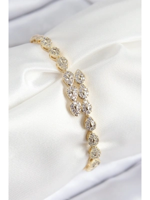 ® VIP Pirinç Zirkon Taşlı Sıralı Damla Model Gold Renk Kadın Bileklik