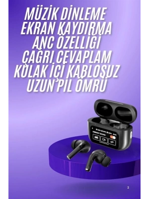 ® Yeni Nesil ANC Özellikli Çağrı Cevaplayan Dokunmatik Ekranlı Bluetooth Kulaklık Siyah