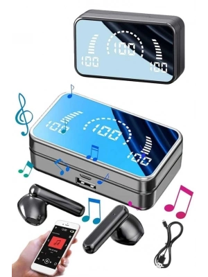 ® Yeni Nesil Kablosuz Kulaklık Aynalı Powerbank Özellikli Bluetooth Bağlantılı Dijital Göstergeli
