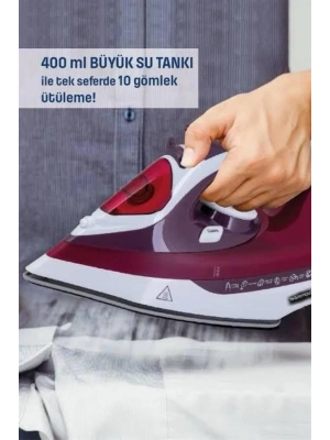 ® Yeni Nesil Kırmızı Buharlı Ütü 2200 Watt Seramik Tabanlı Yüksek Buhar Gücü