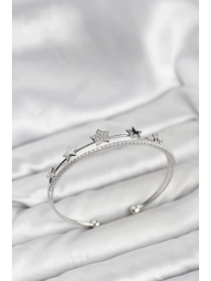 ® Yıldız Model Gümüş Renk Pirinç Kadın Bileklik