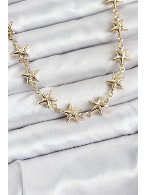 ® Yıldız Model Pirinç Gold Renk Kadın Kolye